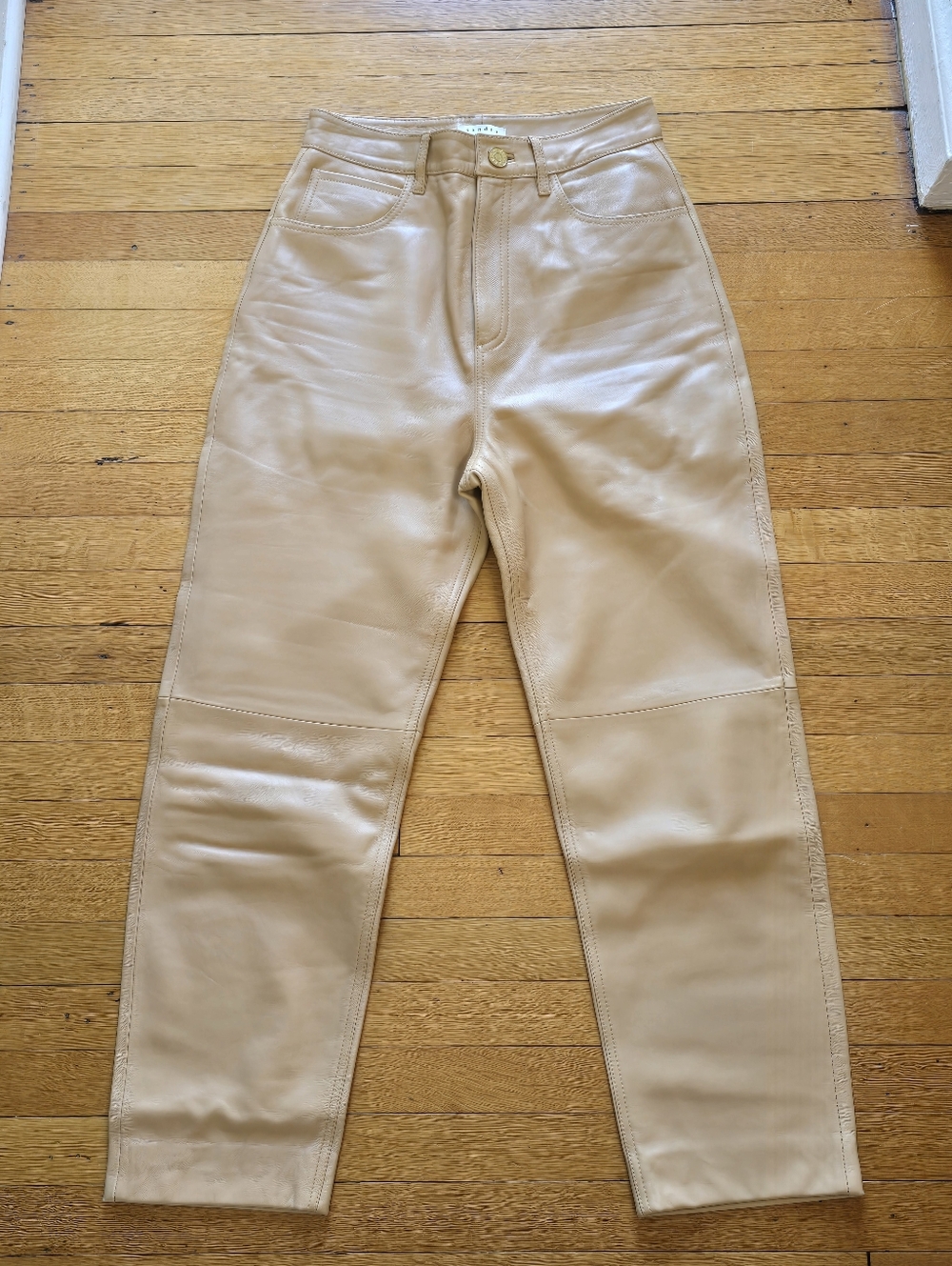 Sandro, Lambskin Leather Tapered Leg Pants, Beige, EUC, Women's 4